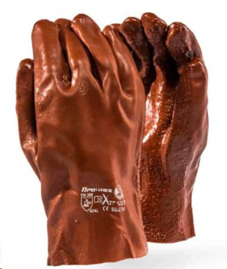 GLOVE PVC BROWN EXTRA H/DUTY,OPEN CUFF 27cm*DROMEX