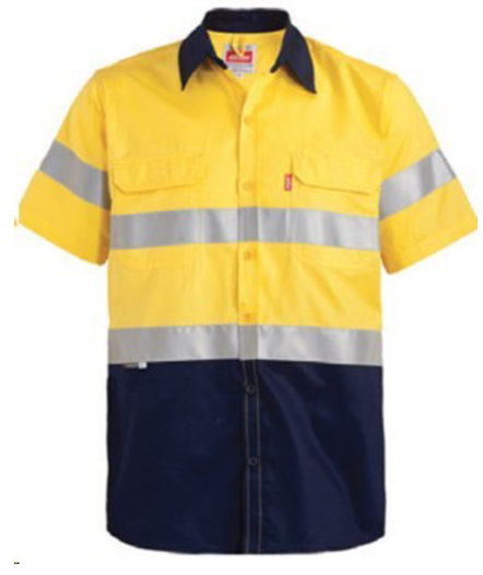 JONSSON WORK SHIRT SS REFL NAVY/YELLOW